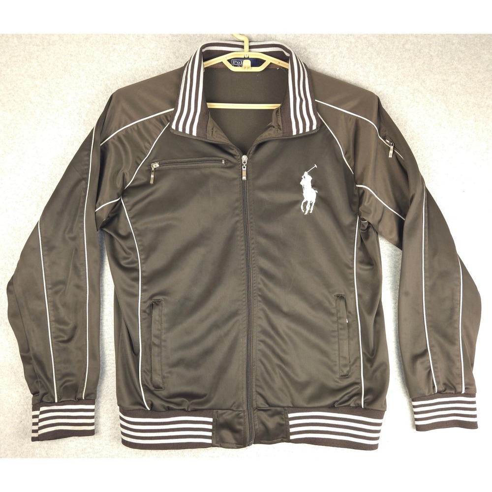Polo Ralph Lauren Big Pony Tracksuit Brown White Stripe Jacket Pants Set READ - Picture 2 of 16